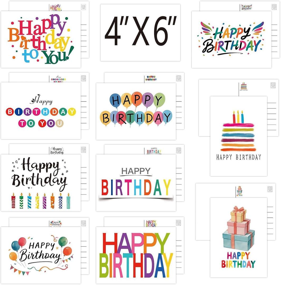 Birthday Cards Bulk Pack  100 Assorted Happy Birthday Cards, 10 Unique Designs, 4x6 Inch Thick Cardstock, Blank Inside for Men, Women, Kids,Office & Family