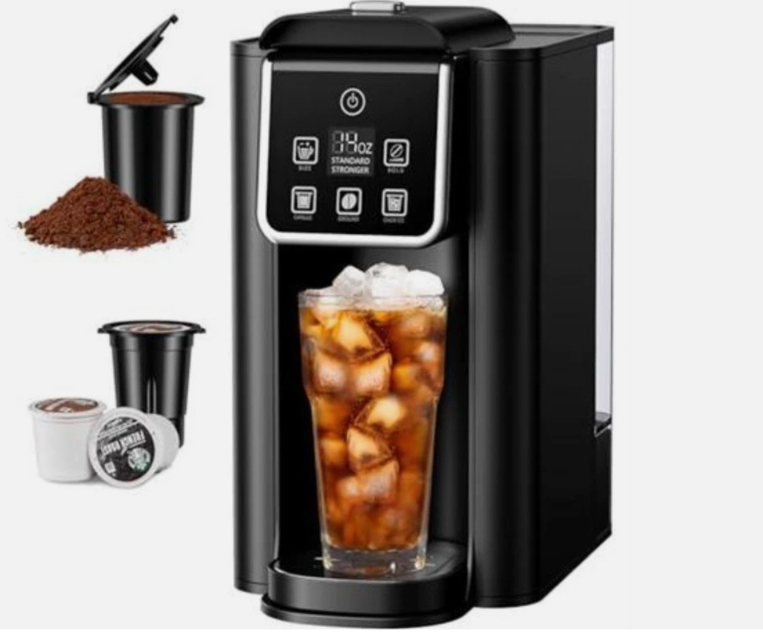 Hot & Iced Coffee Maker with Bold Setting Reusable Filter, for K Cup and Grounds