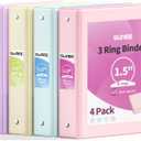 SUNEE 1.5 Inch Binders 3 Ring 4 Pack, Clear View 1 1/2 Inch Binders Three Ring PVC-Free (Fit 8.5x11 Inches) for School or Office Supplies, Assorted Pastel