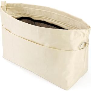 Time Wing Handbag Tote Purse Organizer Insert Bag Liner Shaper Divider Zipper 11 Pockets Compartments Small Beige