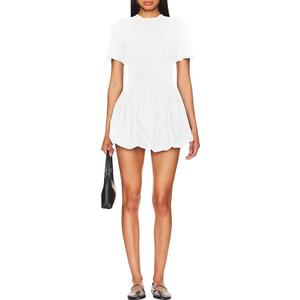 LuFeng Womens Short Sleeve Cut Out Bubble Tank Dress Mock Neck Ruffle Y2k Mini Bodycon Party Club Dresses White, S
