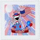 3D Rose Cute Red White and Blue Patriotic Cat with Flag and Fireworks for Kids Quilt, 10 x 10