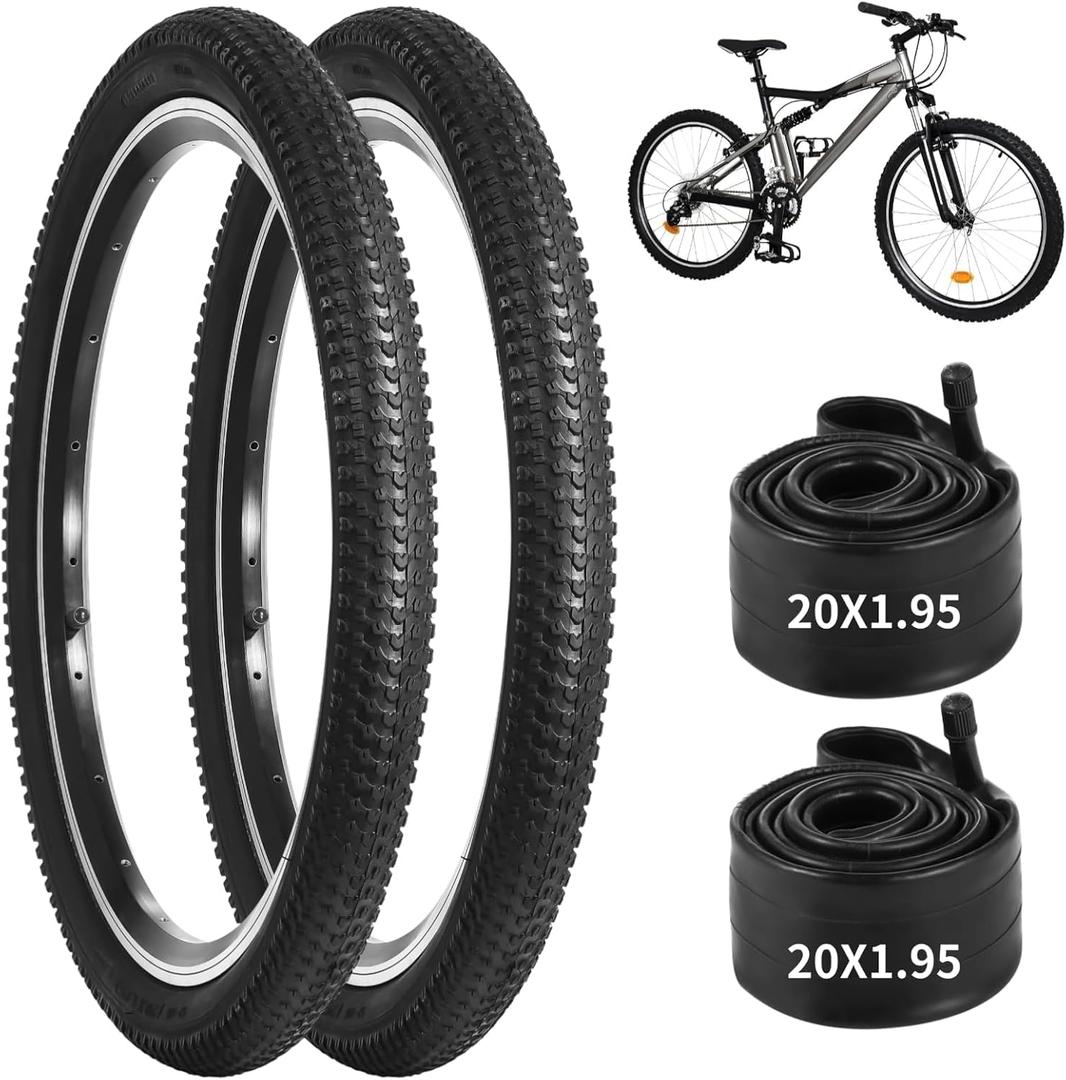yeesport 2 PCS 20x1.95 Mountain Bike Tires & 2 PCS 20 X 1.75-2.125 Bike Tubes, 20 Inch Tire & Inner Tubes, Puncture-Resistant Bicycle Tires, Bike Replacement for Beach Cruiser Mountain Bikes