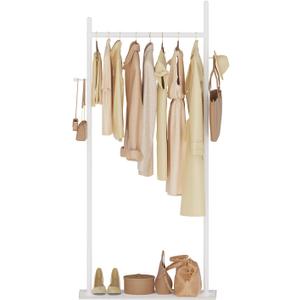 Large Metal Coat Rack Freestanding, Modern Coat Hanger Stand with 2 Hooks and Heavy Rock Slab Base, Industrial Clothing Rack, Coat Stand, 25.6 x 11.8 x 68.9 In, White, GYJ202LW