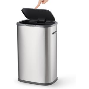 13 Gal Kitchen Trash Can with Pop-Up Lid, Dog Proof Garbage Can, Slim Stainless Steel Waste Bin for Kitchen, Bathroom, Office, Soft-Close Silent Design