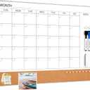 ARCOBIS Dry Erase Calendar with Cork Board for Wall, 24"x 18" Magnetic Calendar Whiteboard with Silver Frame, Monthly Combination Board for School, Home, Office