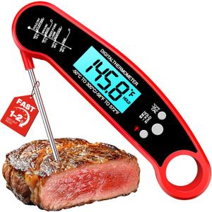 Meat Thermometer Digital - Instant Read Food Thermometer for Cooking Grilling, Candy, Air Fryer, Griddle Probe Kitchen Gadgets Essentials BBQ Accessories, Gifts for Men, Mom, Dad, Red