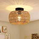 12" Boho Ceiling Light Fixture, Rattan Flush Mount Ceiling Light, Small Rustic Hand Woven Chandelier for Farmhouse Hallway Bedroom Kitchen Entryway Closet, E26 Socket