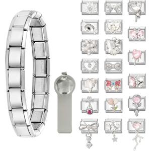 Italian Charms Bracelet Gold Silvery Glitter 22Pcs Charms Set with 1Pcs Starter Brascelet 9mm Italian Modular Charm Bracelet DIY Module Jewelry Gifts for Women