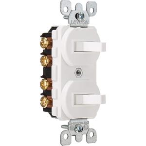 Leviton 5243-W 15 Amp, 120/277 Volt, Duplex Style Two 3-Way Combination Switch, Commercial Grade, White