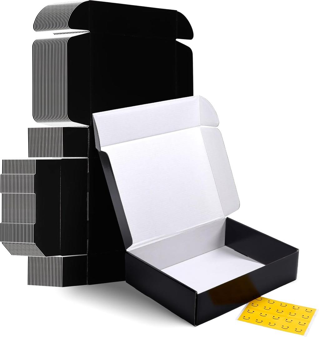 HORLIMER 12x9x3 inches Shipping Boxes Set of 20, Black Medium Corrugated Cardboard Gift Mailer Box