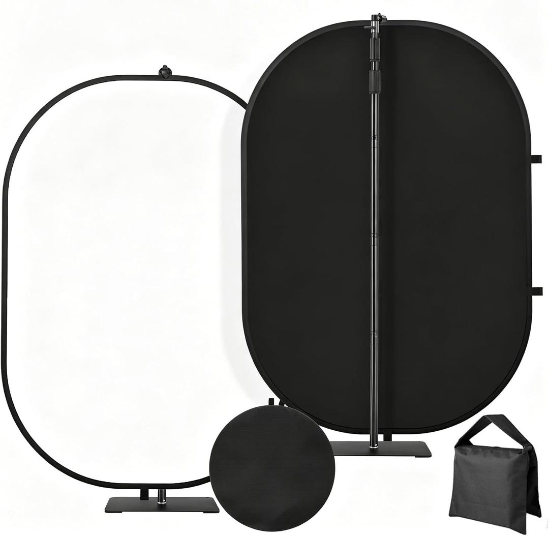 Black White Pop up Backdrop Kit 3x5ft/1x1.5m with 5.08ft Stand, Self-Tape 2 in 1 Collapsible Portable Photography Background for Auditions Photoshoot TikTok YouTube Video Live Streaming