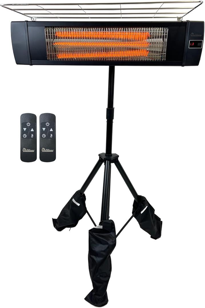 DR. INFRARED HEATER Carbon Infrared Patio Heater with Tripod, Remote Control, Optional On/Off Tip-Over Protection, Freestanding or Wall-Mounted, Black