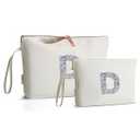A-Z BAG 2pcs Personalised Makeup Bag Set, Canvas Cosmetic Bag with Rhinestone Initial, Birthday Gifts for Women (D, Beige)