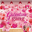 Galentine Gang Banner Backdrop 8x6FT Galentines Day Pink Cosmetics Love Heart Photography Background Valentines Girls Bestie Friend Theme Party Decorations Photo Props