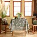 ISAENNE Designer Grayish Green Linen Small Square Tablecloth,Floral Stain Resistant Table Cloth,Vintage Decor Tablecloths for Dining Thanksgiving Kitchen Party,55"x55"-Andrew A