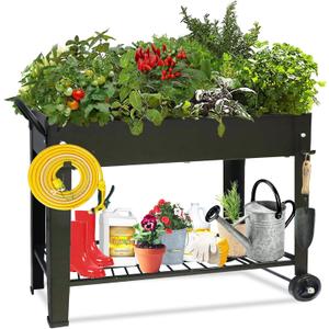 aboxoo Large Planter Raised Beds with Legs Outdoor Metal Planter Box on Wheels Elevated Garden Bed for Vegetables Flower Herb Patio (40" L x 11" W x 31.5" H)