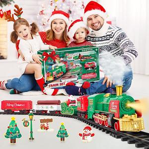 Christmas Train Set with Steam, Lights and Music Electric Holiday Toy Train