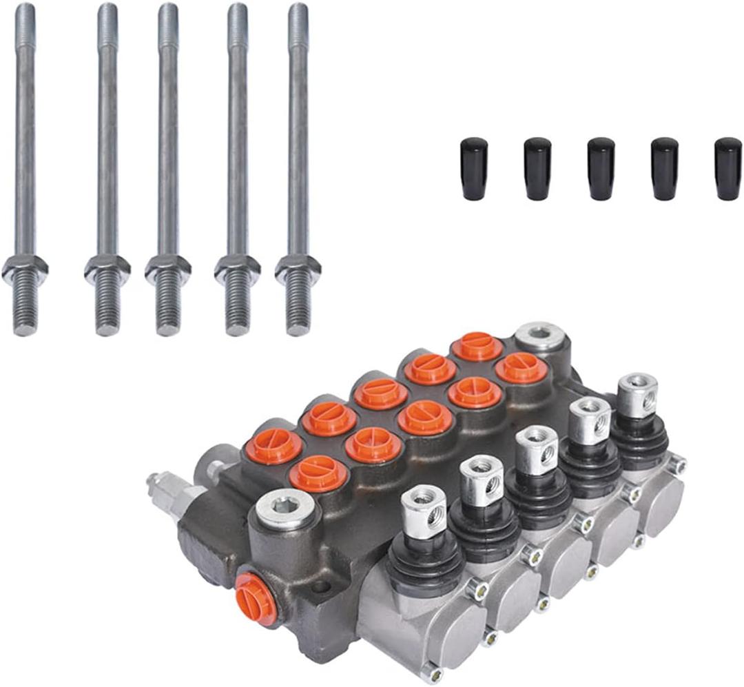 ALL-CARB 5 Spool 11GPM Hydraulic Directional Control Valve Hydraulic Valve Double Acting Valve 3625PSI SAE Ports for Small Tractors Tractors Loaders Log Splitters
