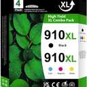 910 XL 910XL Ink Cartridges Combo Pack 4-Pack (Black/Cyan/Magenta/Yellow) Replacement for HP 910XL 910 OfficeJet 8015e 8010 8015 8022 Pro 8025e 8020 8025 8028 8030 8035 Printer
