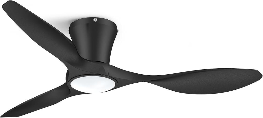 ocioc 42 inch Ceiling Fans with Lights and Remote, Dimmable Ceiling Fans with Reversible Quiet DC Motor, Flush Mount, 3CCT, Black Ceiling Fan for Bedroom Living Room Indoor/Outdoor