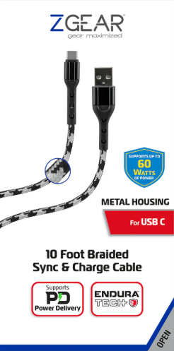 Adaptive Fast Charger Wall Charger, 10 Foot Braided Sync