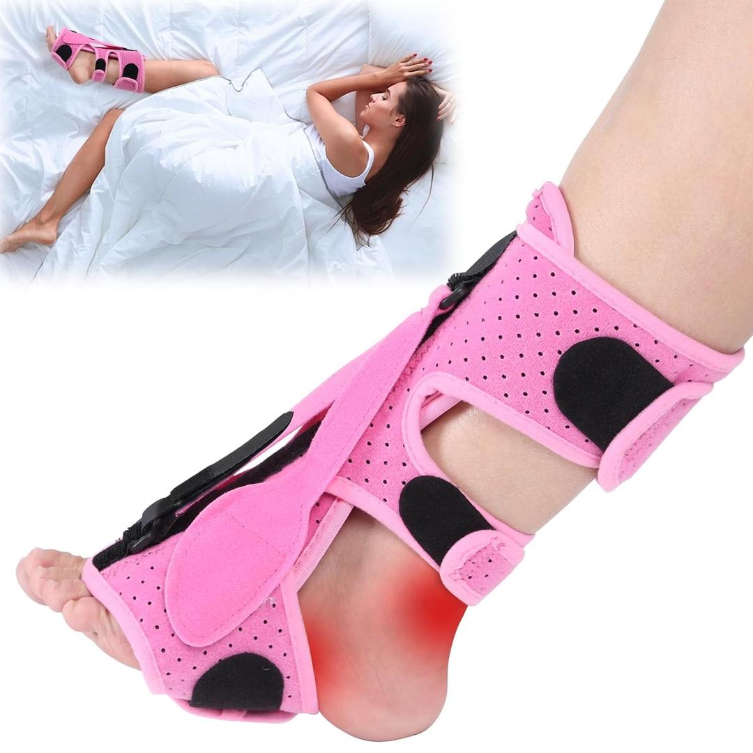 Plantar Fasciitis Night Splint for Women & Men - 3 Adjustable Straps Plantar Fasciitis Brace, Achilles Tendonitis Drop Foot Relief Splint for Comfort Sleeping, Heel Pain Splint, Universal Size, Pink