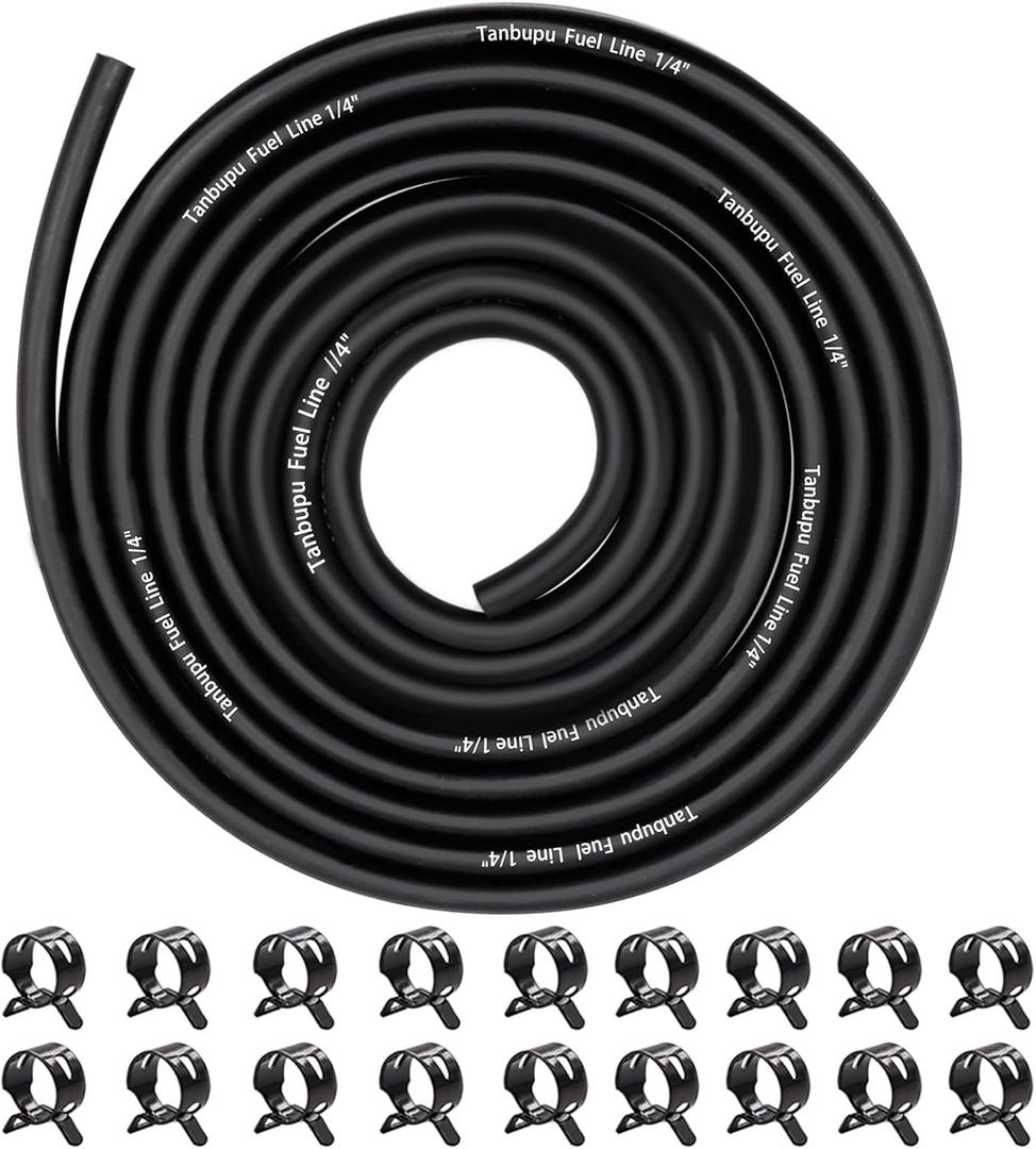 10 Feet 1/4 Inch ID Fuel Line Hose with 18 2/5" ID Clamps for Kawasaki Kohler Briggs & Stratton Small Gas Diesel Powersports Engines and Generators (Rubber)