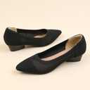 Women's Knit Pointed Toe Low Chunky Heel Pumps Fashion Mesh Hollow Shallow Mouth Slip On Low Heel Ballet Shoes Comfortable Breathable Casual Office Wedding Formal Dress Shoes, 35