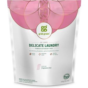 Grab Green Delicate Laundry Detergent Pods, 60 Count, Fragrance Free, Plant and Mineral Based, Superior Cleaning Power, Stain Remover, Brightens Clothes