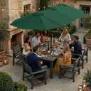 Kingdura 13ft Large Patio Umbrella with Base Included, Double-Sided Rectangle Outdoor Table Umbrella with 12 Reinforced Ribs, Crank Lift for Market Pool Deck Backyard, Dark green