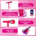 Guitar and Microphone Play Set for Girls,Karaoke Machine with Music&Light,Microphone Toys with Stand,Adjustable Height Guitar Toys for Kids,Toddlers,Child(Red)