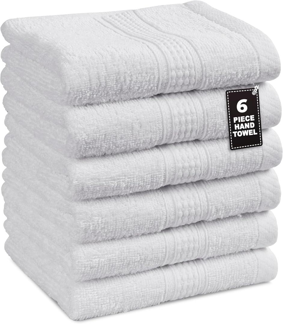 White Hand Towels for Bathroom - Pack of 6 (16"x28") 100% Cotton Hand & Face Towels - Soft, Durable, Quick Dry & Highly Absorbent, Fingertip Towel for Bathroom - Great for Gym, Salon, Spa & Family Use