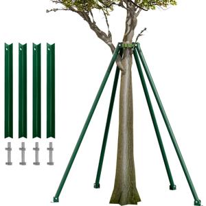 Adjustable Tree Stake Bracket, Heavy Duty 2-Piece Connectable Steel Poles (2 × 1m/3.3ft, Total 6.6ft), Easy Carry, Supports Leaning Trees in Strong Wind/Harsh Weather