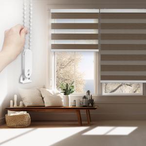 FOIRESOFT Standard Custom Blackout Zebra Roller Blinds [Bonita, Brown, W 10-109 x H 10-105 inch] Dual Layer Privacy Shade, Room Darkening, Select 1x1 for Custom