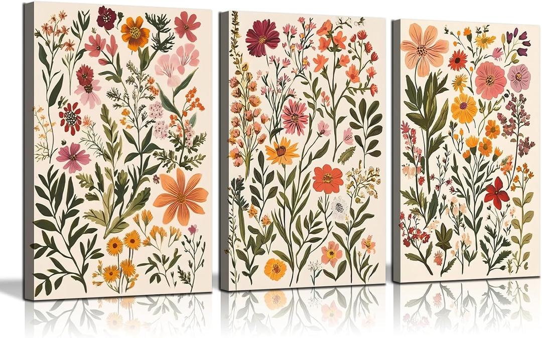 Framed Colorful Wildflower Canvas Wall Art Boho Floral Wall Decor Pictures Watercolor Flower posters Prints Botanical Artwork for Living Room Bedroom Bathroom Home Decorations (16inx24in canvas)