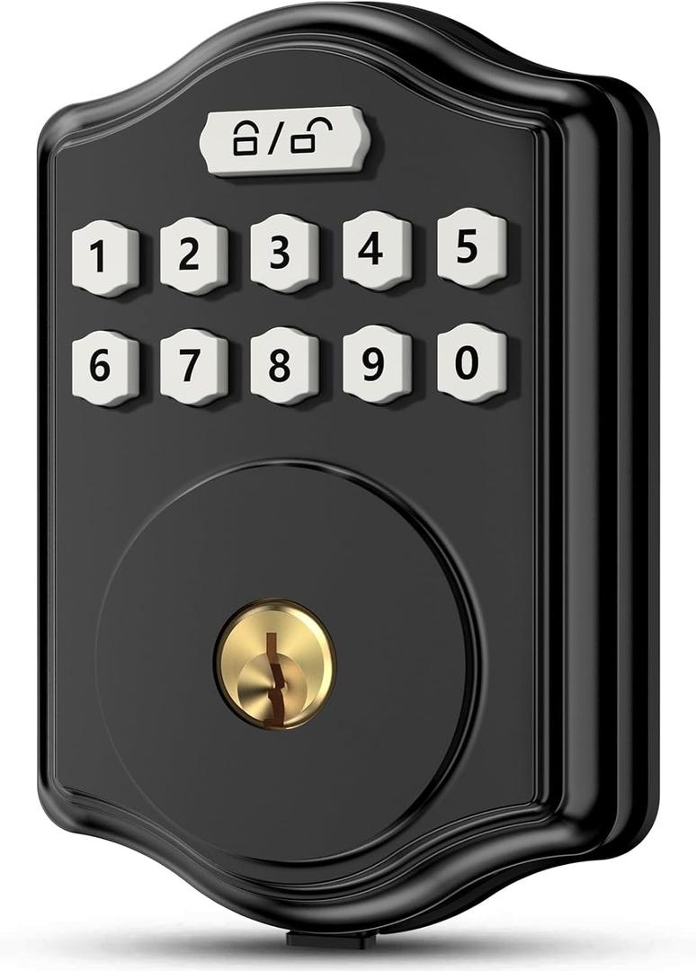Keyless Entry Door Lock with Code, Electronic Keypad Deadbolt with 2 Keys, Smart Door Locks for Front Door, Voice Guidance, Anti-Peeping Password, Auto Lock, Easy to Install, Black
