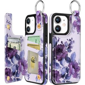 Shorogyt for iPhone 11 Wallet Case, Purple Flower