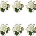 Meldel 6 Pcs Ivory White Rose Wrist Corsage for Wedding, Bride Bridesmaids Corsages, Pearls Bracelet Wrist Flower for Prom Homecoming Party, Wrist Corsage for Mother of Bride and Groom Wedding Decor