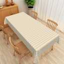 Yellow Stripe Tablecloth 70x120 Inch Sky Yellow and White Striped Fabric Table Cloth Polyester Waterproof Washable Rectangle Table Cover for Outdoor Indoor Kitchen Dining Room Decoration