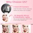 Vanexiss UV Camera for Sunscreen Test UV Mirror Sunscreen Camera, 3.8 Inch Rechargeable 2X Magnifying Vanity Mirror with Light Handheld Double-Sided Pocket Mirror for Skin Protection(White)