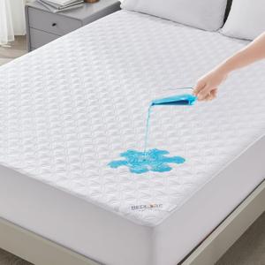 BEDLORE Waterproof Mattress Protector, Queen Size Noiseless Mattress Pad with Deep Pocket Fitted Up to 6-18 inches, Soft Noiseless Bed Mattress Cover Washable for Home, Bedroom, Hotel (White)