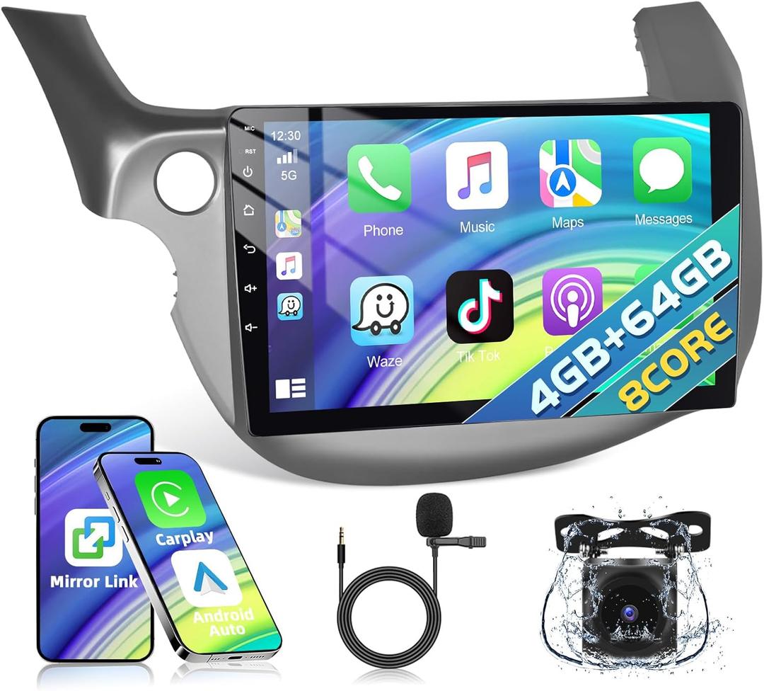 Podofo [8 Core 4+64G] Car Stereo Radio for Honda Fit Jazz 2008-2013 with Apple CarPlay Android Auto 10.1" Touch Screen Audio Bluetooth GPS Navigation Mirror Link WiFi EQ RDS/FM Hi-Fi Backup Camera