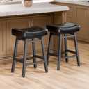 Counter Height Bar Stools Set of 2, 24 Inch Backless BarStools for Kitchen Island Leather Saddle Bar Chairs Kitchen Stools with 4" Thick Seats & Heavy Duty Metal Base, Black