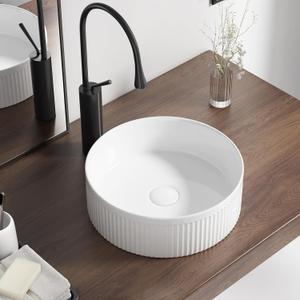 Round Vessel Sink 14 Inch Above Counter - White Ceramic Countertop Bathroom Sink, 14" x 14" Modern Vanity Art Basin Porcelain Hand Wash Basin, 14x14x4.7 inches
