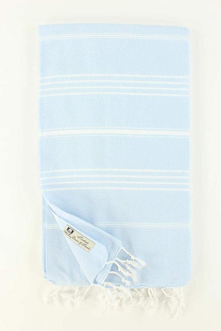 Turkish Towel Fouta Peshtemal Striped Beach Bath Spa Yoga Hammam Gym Pool Towel Wrap Pareo Sarong Authentic 100% Turkish Cotton (Light Blue)