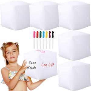 6 Pcs Jumbo Inflatable Dice 11.8 Inch DIY Blank Giant Inflatable Jumbo Dice PVC Reusable Toy with 7 Pcs Colorful Marker Pens or Write for Indoor Outdoor Game Activity Pool Party