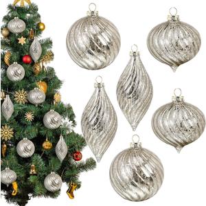 6 Pcs Silver Glass Christmas Ornaments, Mercury Christmas Ball Ornaments Hanging Hand Blown Glass Balls for Xmas Tree Home Wedding Birthday Holiday Party Decor, 2.36 Inch