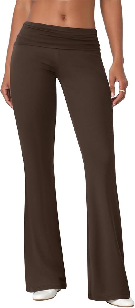 Flare Leggings for Women Fold Over Yoga Pants Stretch Bell Bottom Y2K Lounge Casual Sweatpants (Medium, Brown)