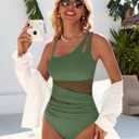 Womens Mesh One Piece Swimsuits Ruched Tummy Control Bathing Suit Modest Full Coverage Slimming Swim Suit (Green, XL)